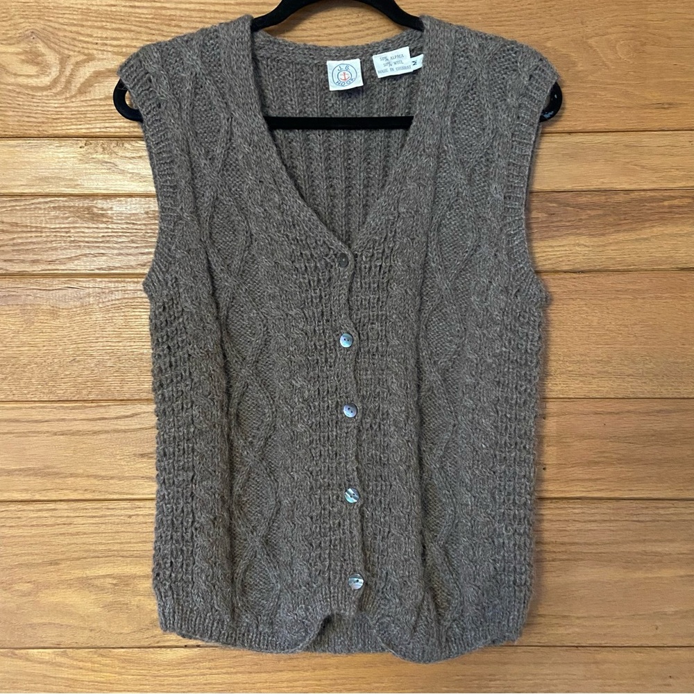Vintage 70s JG Hook alpaca wool tan button front sweater vest